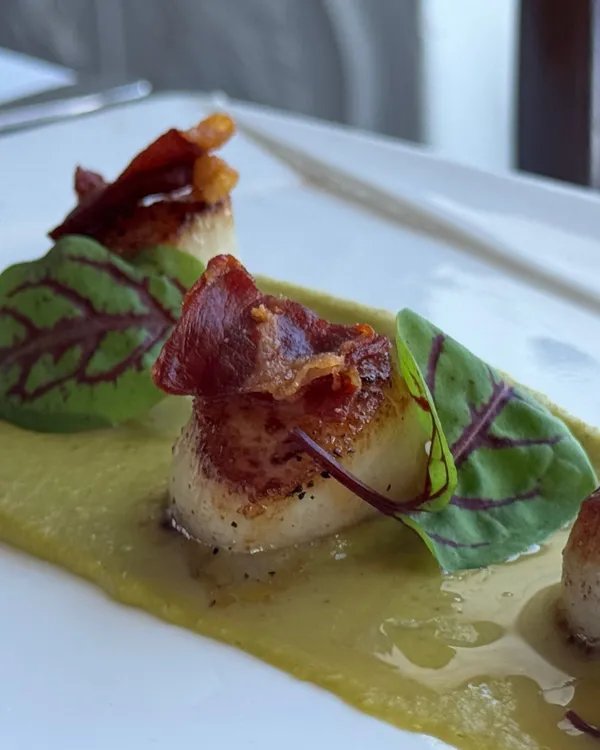 Seared scallops, up close angle