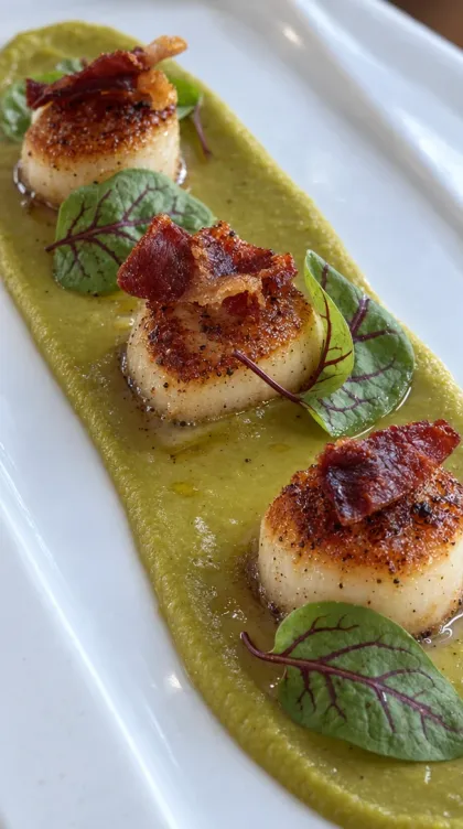 Studio shot: close up of the seared scallops