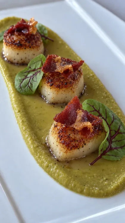 Studio shot: close up of the seared scallops