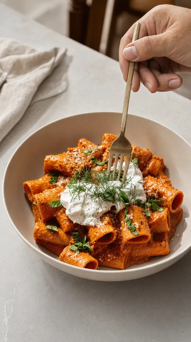Rigatoni, stracciatella