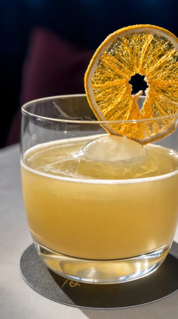 Whisky sour, studio output, at the table