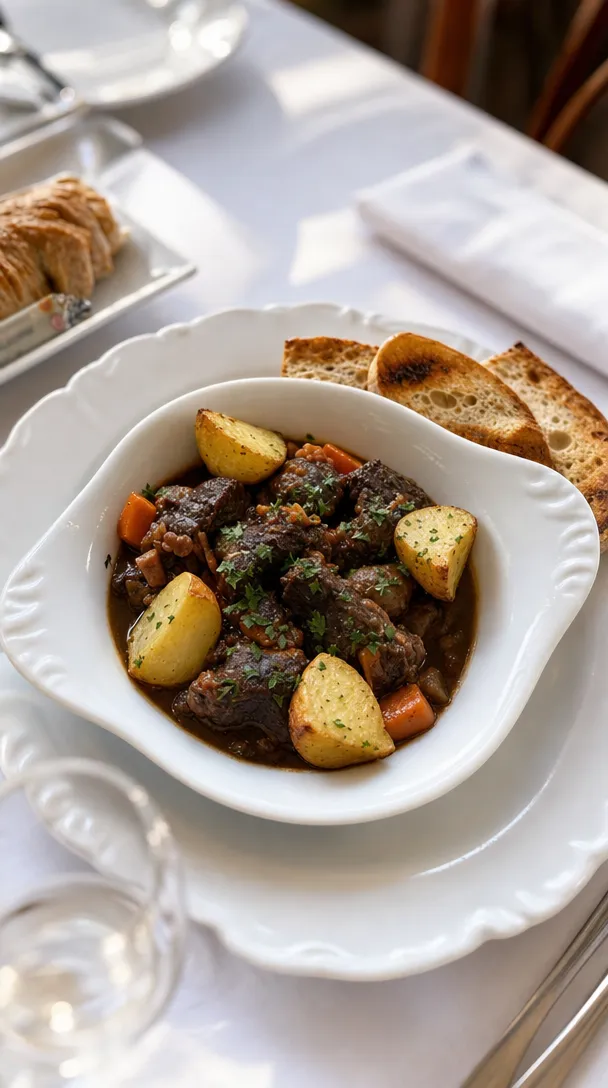 Studio shot of beef bourguignon