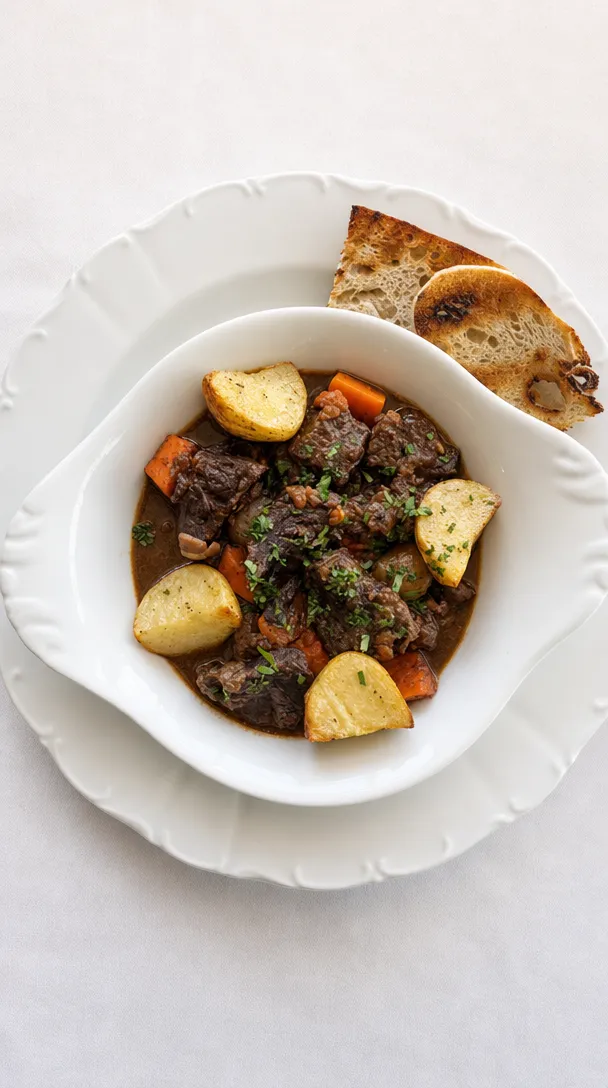 Studio shot of beef bourguignon